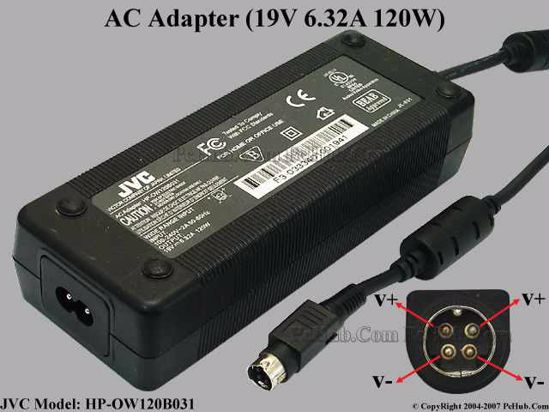 JVC HP-OW120B031 AC Adapter- Laptop 19V 6.32A, 4-Pin P1 4=V JVC HP-OW120B031 AC Adapter- Laptop 19V 6.32A, 4-Pin P1 4=V
