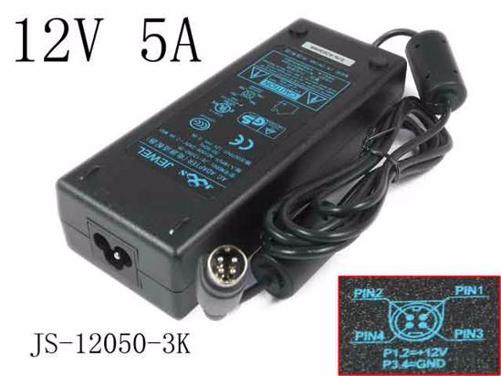 Jewel JS-12050-3K AC Adapter NEW Original 12V 5A, 4P P1 4= Jewel JS-12050-3K AC Adapter NEW Original 12V 5A, 4P P1 4=