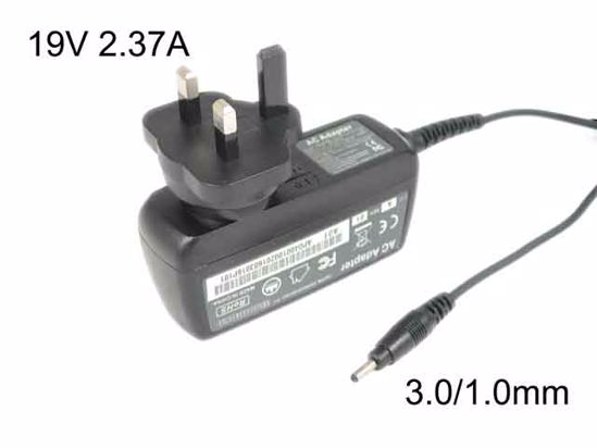 KFD 190237 30100 AC Adapter- Laptop 19V 2.37A, 3.0/1.0mm, UK 3P KFD 190237 30100 AC Adapter- Laptop 19V 2.37A, 3.0/1.0mm, UK 3P